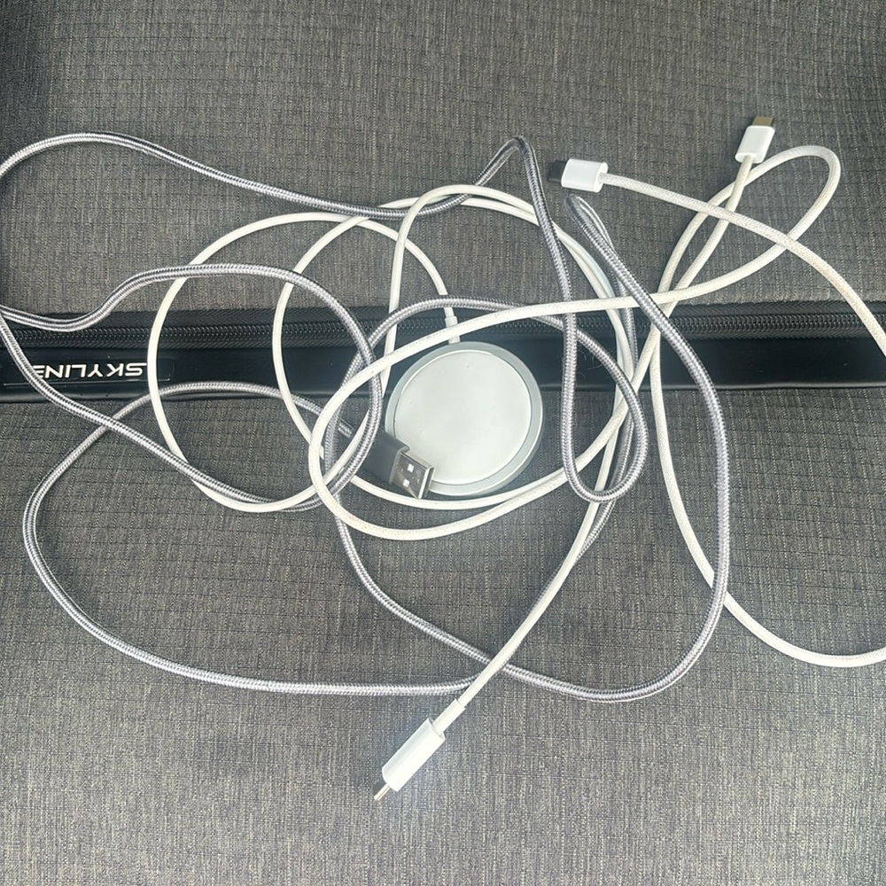 For sale an iPhone magnetic charger a double sided usb c and a usb c wire